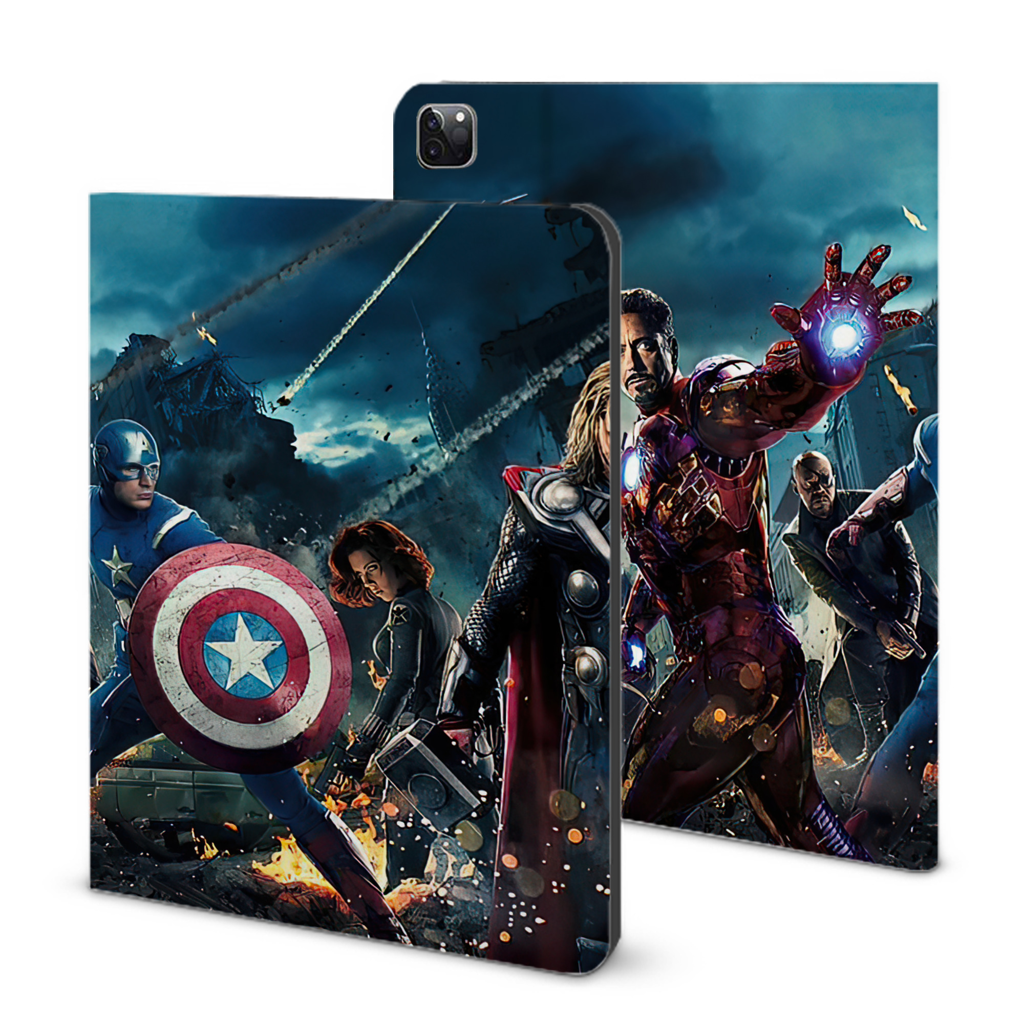 （画像用） アベンジャーズ The Avengers IPad ケース ブック型 PUレザー TPU 耐衝撃 軽量 薄型 ペン収納なし 全面保護 IPad 各モデル対応
